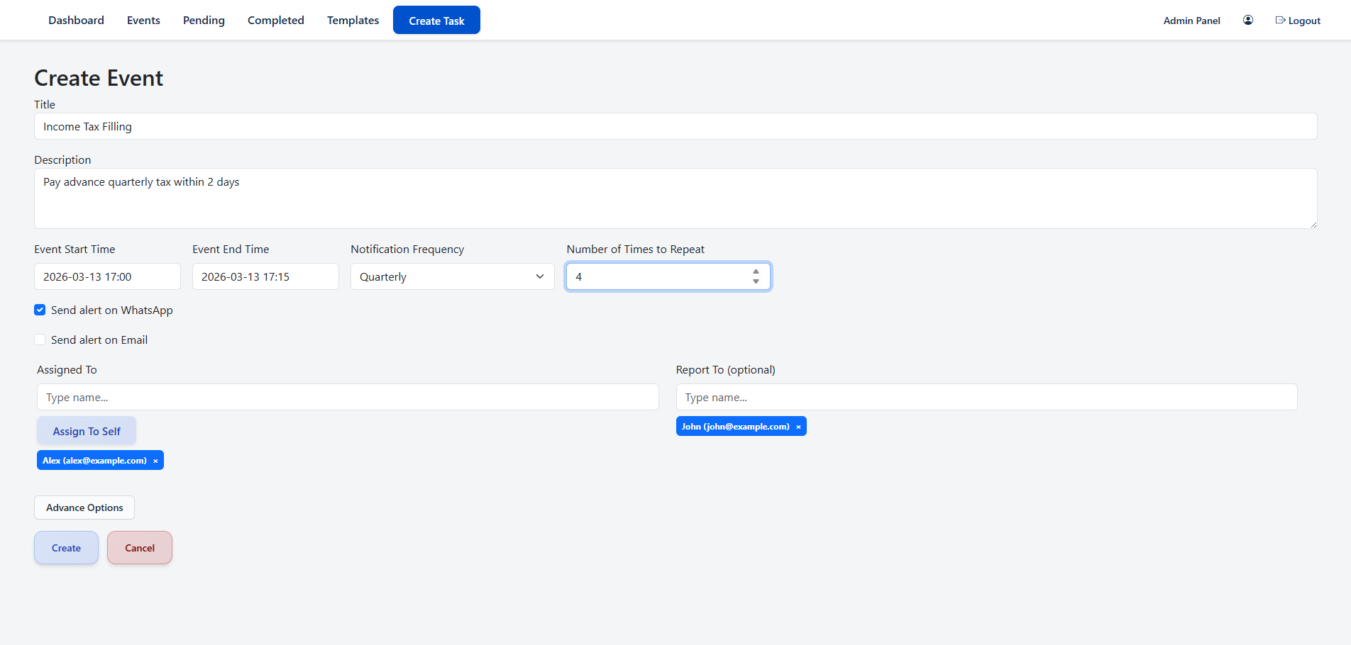 Income tax scheduling and accounting alerts
